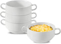 Soup Bowls, 22 oz French Onion Soup Bowls with Handles, Stackable Ceramic Bowls Set of 4, Dinner Bowls for Chili, Beef Stew, Soup, Cereal, Oven Microwave Dishwasher Safe, Matte White