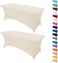 2Pack 4FT Table Cloth for Rectangular Fitted Events Stretch Cream Table Covers Washable Spandex Tablecloth Protector for Party, Wedding, Cocktail, Banquet, Festival