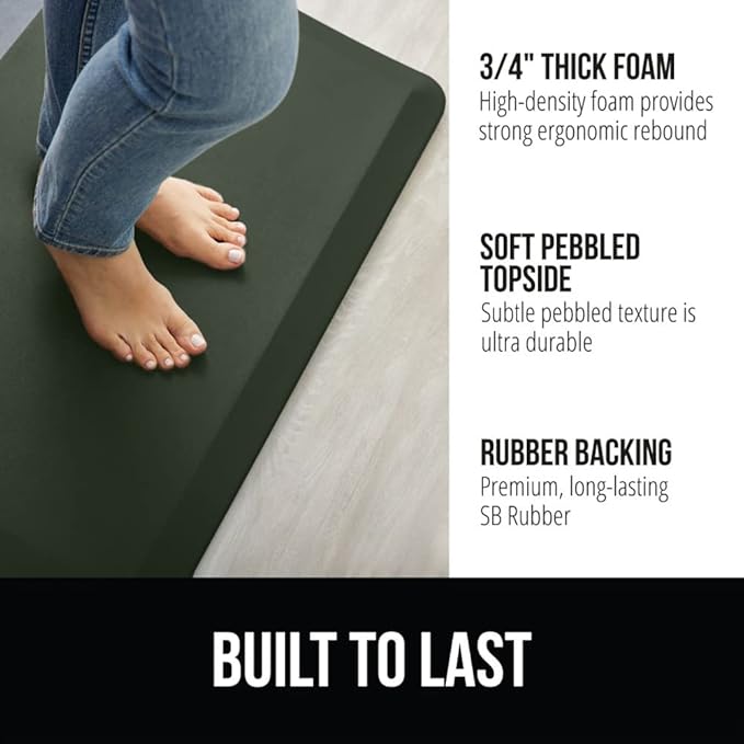 GORILLA GRIP Comfortable Cushioned Kitchen Mats for Floor, 48x20, Waterproof and Stain Resistant Soft Top, 3/4 Inch Thick Ergonomic Standing Desk Anti Fatigue Mat, Foam Supports Feet, Hunter Green