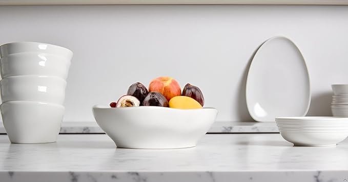 Salad Bowl,9 inch 45 oz Large Serving Bowl Set, Deep Bowl for Kitchen, White Ceramic Bowl Set for Soup, Cereal, Ramen, Pasta, Salad, Dishwasher & Microwave Safe, Easy Clean