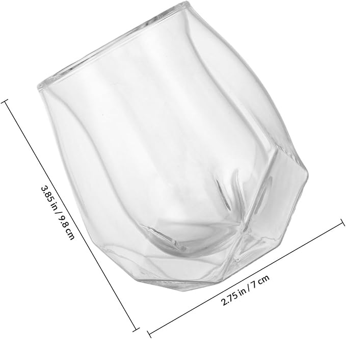 Double Layer Insulated Whiskey Glass with Unique Pentagonal Base, Small European Style Ribbed Glassware for Home Bars and Friendsgiving Cocktails