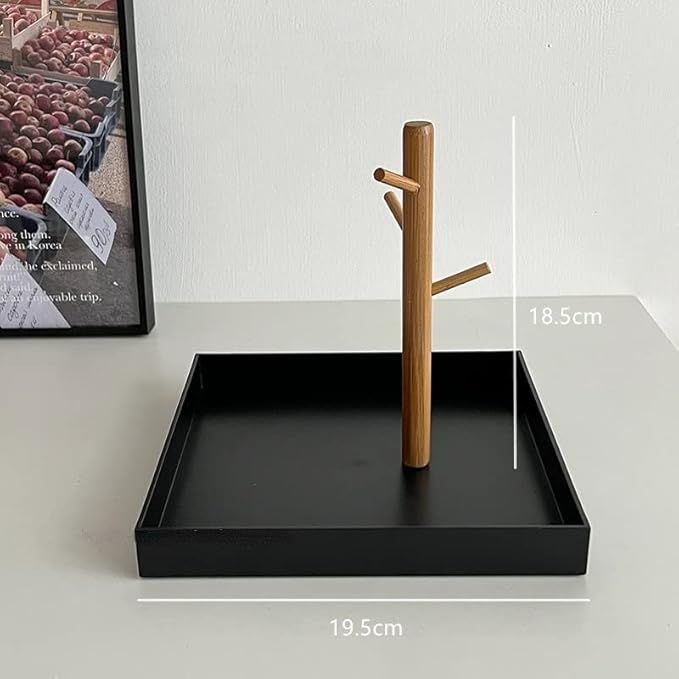 Shinpuru Key Tray & Key Bowl, Jewelry Tray with Wood 3-Tier Hanging Organizer - Multi-Functional Entryway Tray, Perfect for Key Bowl, Ring Holder, Jewelry Dish Organize (Black Square)