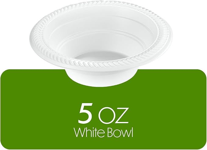 PLASTICPRO 100 PCS White Plastic Bowls 5 oz Premium Quality Light Weight Dishes Disposable Small Plastic Bowls for Dessert Appetizers Soups for Parties Weddings