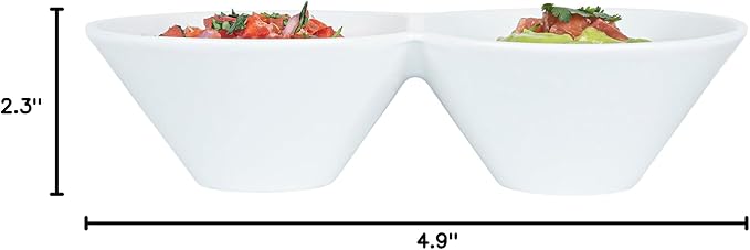Restaurantware-9.1 x 4.9 x 2.3 Inch Double Dip Bowls, 1 Microwavable Condiment Server - 2 Compartments, Microwavable, White Porcelain Dip Tray, Dishwashable, For Snacks, Condiments, Or Toppings