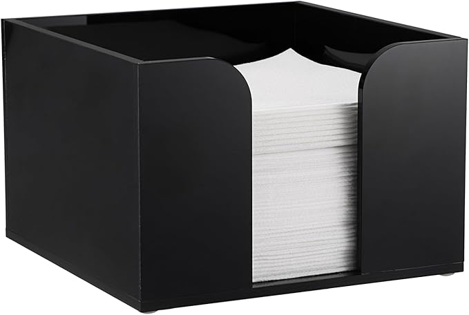 Sumnacon Square Acrylic Napkin Holder - Stylish Black Cocktail Napkin Holders for Table Countertop Kitchen, Decorative Napkin Dispenser Tray for Wedding Party Restaurant Office Hotel, 4 Inch Height