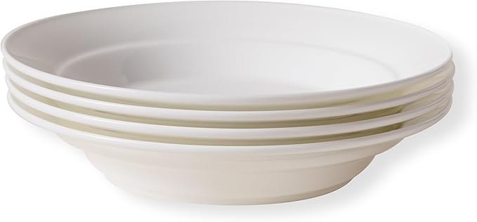 Ceramic Pasta Bowls Set of 4, 13.5oz/22oz Wide Rim Porcelain Soup Bowls - Oven & Dishwasher Safe, Lead-Free Dinnerware for Italian Pasta, Salad, Family Dining (White)