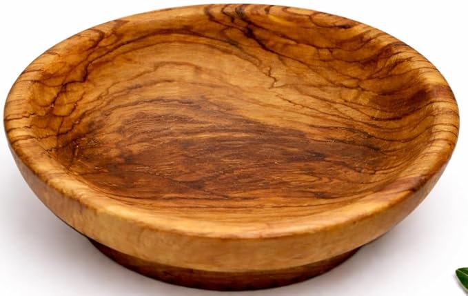 Zuluf Olive Wood Small Serving Bowl Plate Made in Bethlehem - Very Small 3.7 Inch Handcrafted Wooden Dish for Food Display, Snacks, Nuts, Dips, Appetizers & Rustic Kitchen Decor