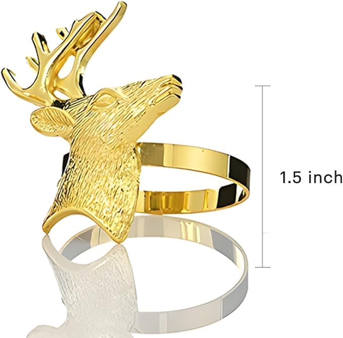 Decozen Set of 12 Gold Napkin Rings in Stag Design, Festive, Table Decor Setting for Holiday, Wedding, Birthday, Kitchen, Home Decor, Housewarming Gift - Thanksgiving & Christmas Gift Decoration