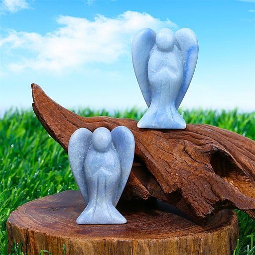 YATOJUZI 2" Blue Aventurine Angel Decors Natural Healing Crystals Polished Carved Gemstones Stones Hand Guardian Cute Sculpture Statue Reiki Energy Figurine Home Room Office Desk Decor Gifts for Women