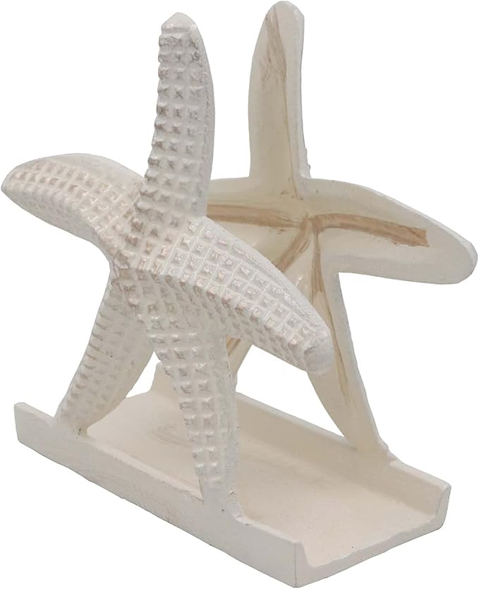 Nautical Metal Napkin Holder for Lunch/Dinner/Beverage Cocktail Napkin Holder For Kitchen/Ocean/Coastal By The Metal Magician (Starfish Sea White)