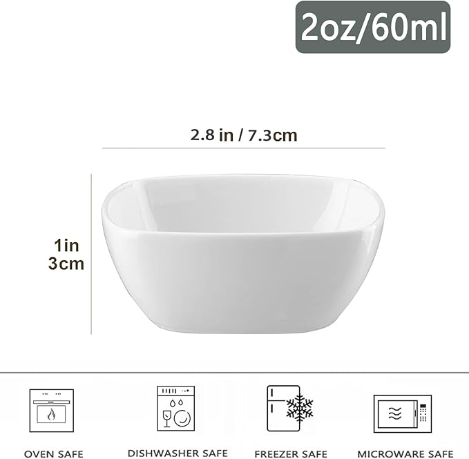 UIBFCWN 2oz Ceramic Dip Bowls Set, 20 PCS Soy Sauce Dish, Dipping Sauce Bowls/Dishes, Mini Square Serving Bowl for Side Dish, BBQ, Ketchup, Charcuterie Condiment