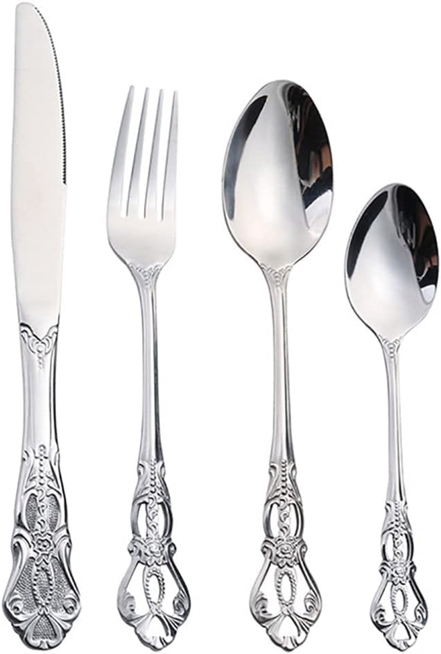 Silverware Set for 10 Stainless Steel Flatware Set Palace Style Hollow Relief Decoration 40 Piece Cutlery Utensils Include Knives Forks and Spoons Tableware Set for Home Kitchen Restaurant Party