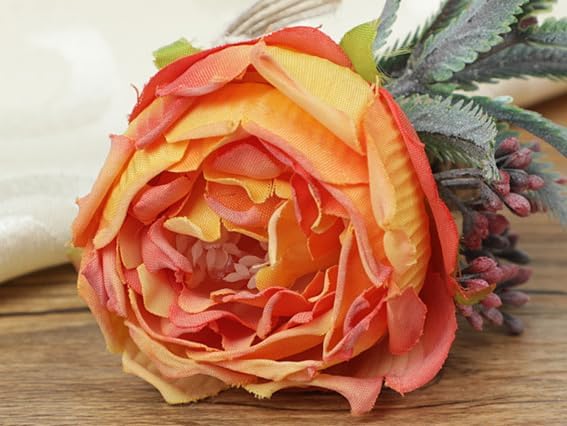 Floral Napkin Rings Set of 6,Rustic Rose Napkin Rings Flower Dinner Napkin Holder for Table Decoration (26#Orange)