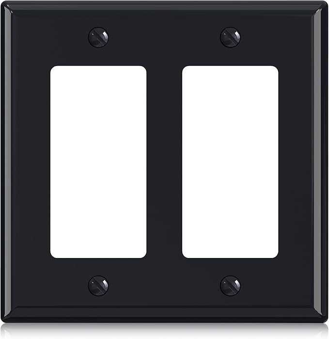 ELEGRP 2-Gang Decorative Wall Plates, Standard Size 4.53" H x 4.57" L Unbreakable Thermoplastic Faceplate Cover for Decorator Receptacle Outlet Switch, UL Listed (1 Pack, Glossy Black)