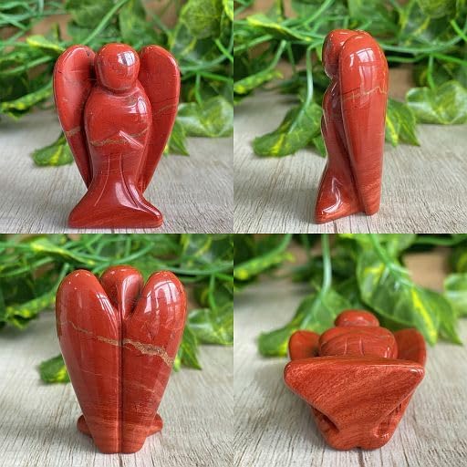 YATOJUZI 2" Red Jasper Angel Decor Crystals Polished Natural Stone Sculpture Statue Home Room Office Desk Decoration Guardian Hand Carved Cute Figurines Energy Reiki Gifts for Women Men