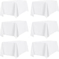 PureFit 6 Pack Rectangle White Table Cloths 90 x 132 Inch for 8Ft Tables, Stain and Wrinkle Resistant Table Linens for Home Use, Wedding, Party, Banquet and Camping