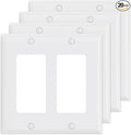 AIDA 2-Gang Decorative Wall Plates, Standard Size 4.53" H x 4.57" L, Unbreakable Thermoplastic, UL Listed - 4 Pack, Glossy White for Outlets & Switches