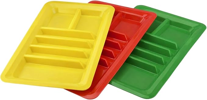 Dependable Industries inc. Essentials Set of 3 Rectangular Taco Holder Plates – BPA-Free Plastic Taco Trays with Dividers, Stackable, Microwave & Dishwasher Safe