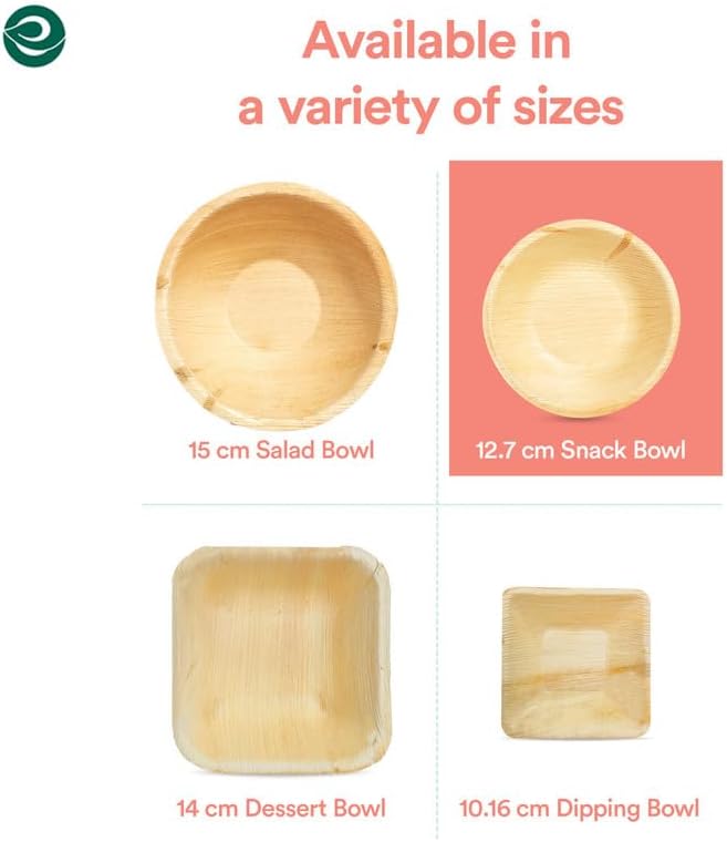 ECO SOUL 100% Compostable, Biodegradable, Disposable Palm Leaf Bowls,| 5 inch, (8oz), Round | Pack of 50| Like Bamboo Bowls, Eco-friendly | Sturdy, Microwave & Oven Safe