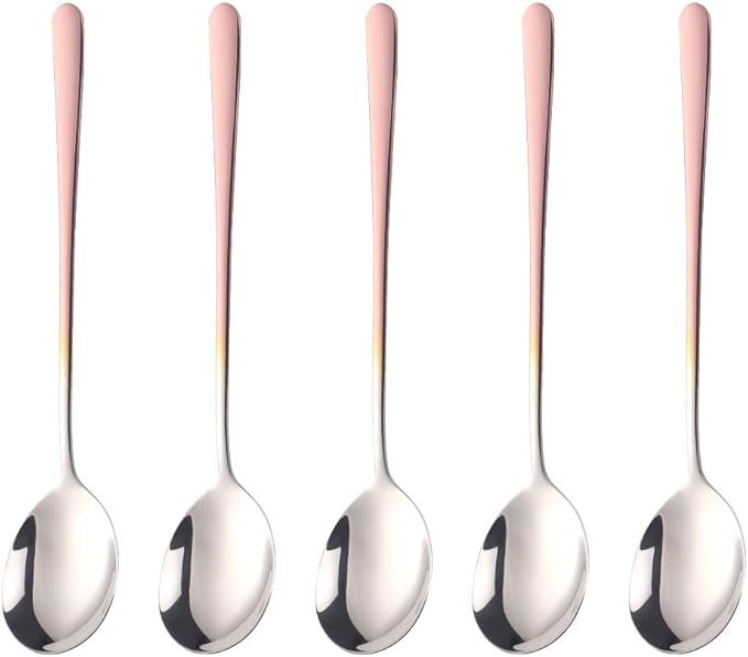 5-pieces Soup Dinner Spoon 8-Inch Rose Gold Metal Korean Spoon Stainless Steel Table Spoons by Buyer Star