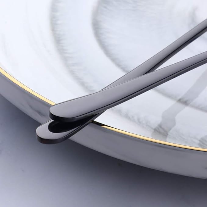 Buyer Star 5-pieces Black Dinner Table Spoons 8-Inch Stainless Steel Metal Korean Soup Spoons