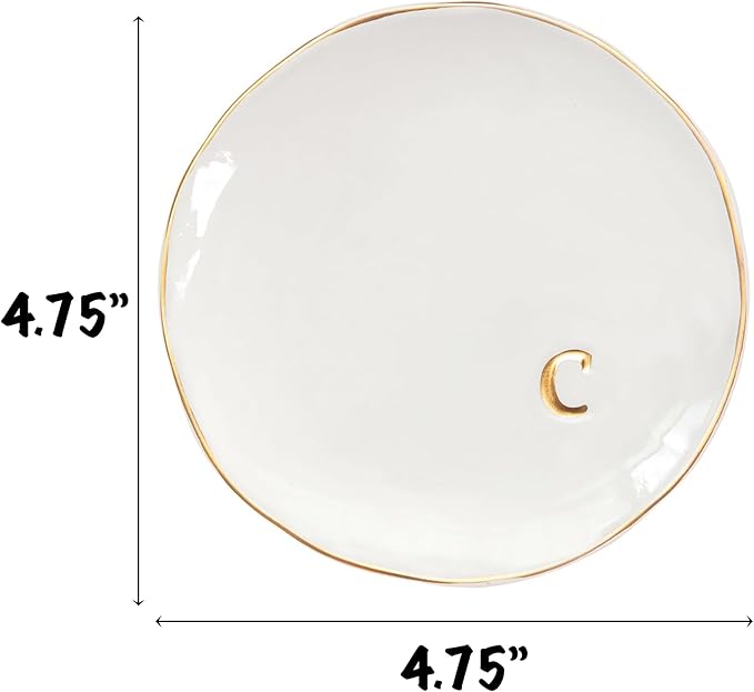 COLLECTIVE HOME - Ceramic Jewelry Tray, Decorative Trinket Dish for Rings Earrings Necklaces Bracelet Watch Keys, Birthday Mother's Day Christmas Gift for Women, 4.75", Glossy (c)