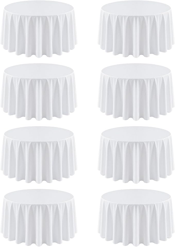 8 Pack Round Tablecloth 90 Inch White Table Cloth for Round Tables, Washable Polyester Tablecloth Stain and Wrinkle Resistant Decorative Table Cloth for Wedding Party Dining Banquet