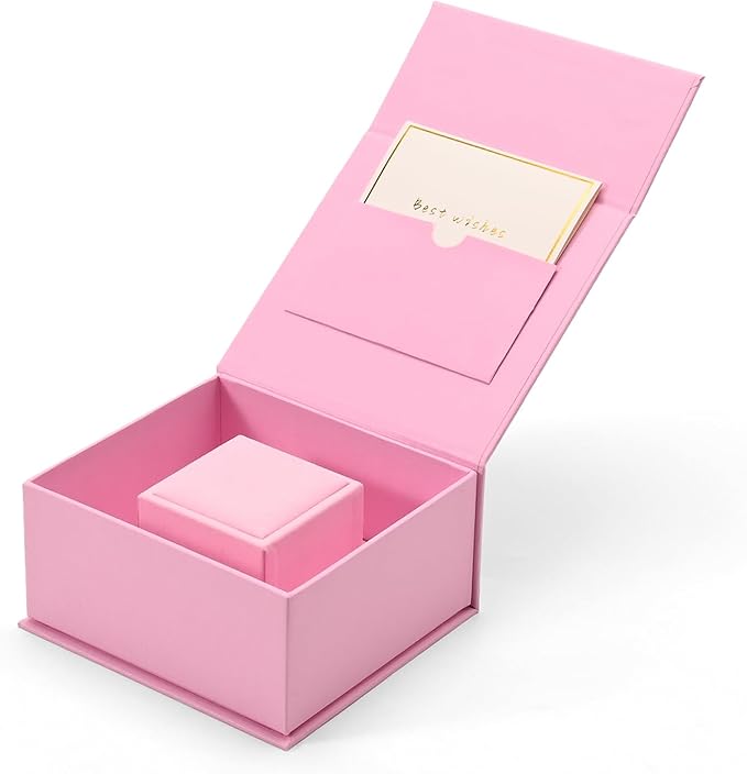 Oirlv Ring Gift Box with Lid Magnetic Boxes for Wedding Proposal Gift Birthday Present with Card(Pink)