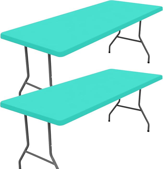 Spandex 8 Foot Rectangle Table Cloth 2 Pack, Elastic Fitted Tablecloths for Picnic, Stretch Washable Patio Table Cover for Outdoor, Camping, Banquet and Parties(Aqua Blue, 30"x96")