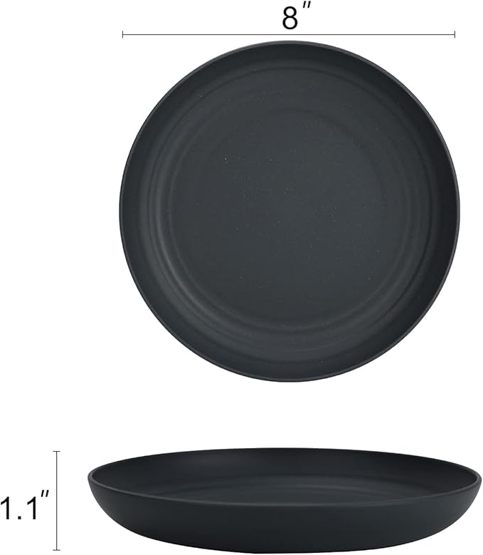 Homienly Deep Dinner Plates Set of 8 Alternative for Plastic Microwave and Dishwasher Safe Wheat Straw Kitchen Unbreakable Kids with 4 Colors (Stone Grey, 8 inch),(Deep plates-8)
