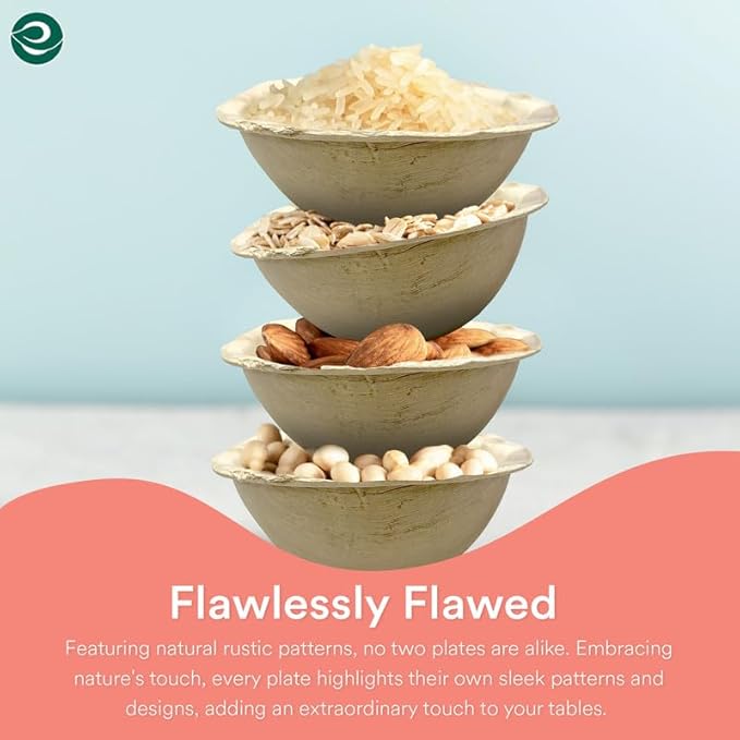 ECO SOUL 100% Compostable, Biodegradable, Disposable Palm Leaf Bowls,| pack of 100, Large 6 inch (16 Oz) | Round| Like Bamboo Bowls, Eco-friendly | Sturdy, Microwave & Oven Safe