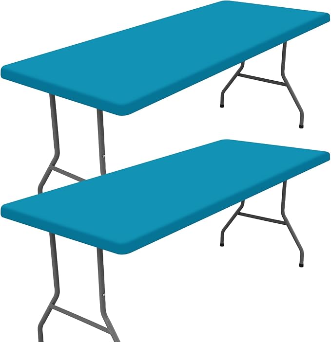 Spandex 4 Foot Rectangle Table Cloth 2 Pack, Elastic Fitted Tablecloths for Picnic, Stretch Washable Patio Table Cover for Outdoor, Camping, Banquet and Parties (Teal, 24"x48")