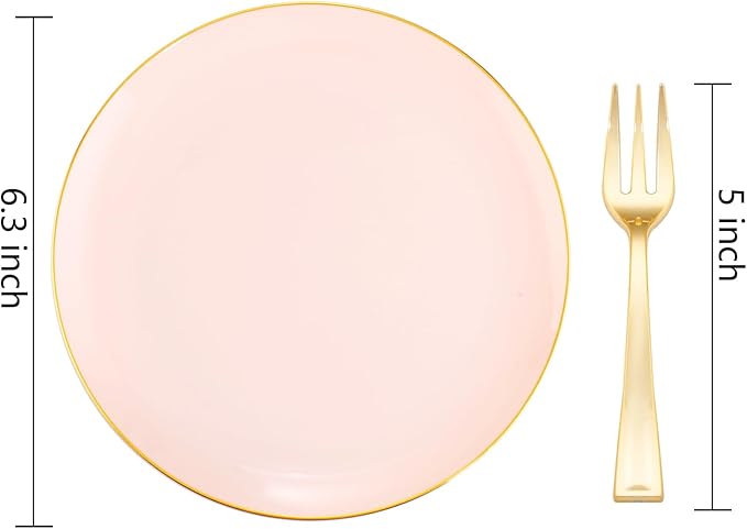 Festiva 400Pcs Pink Gold Dessert Plates 6.3" with Forks 5"- 200PCS Small Disposable Dessert/Cake/Appetizer Plates and 200PCS Forks - Serve 200 Guests for Birthday Party& Wedding &Valentine's Day