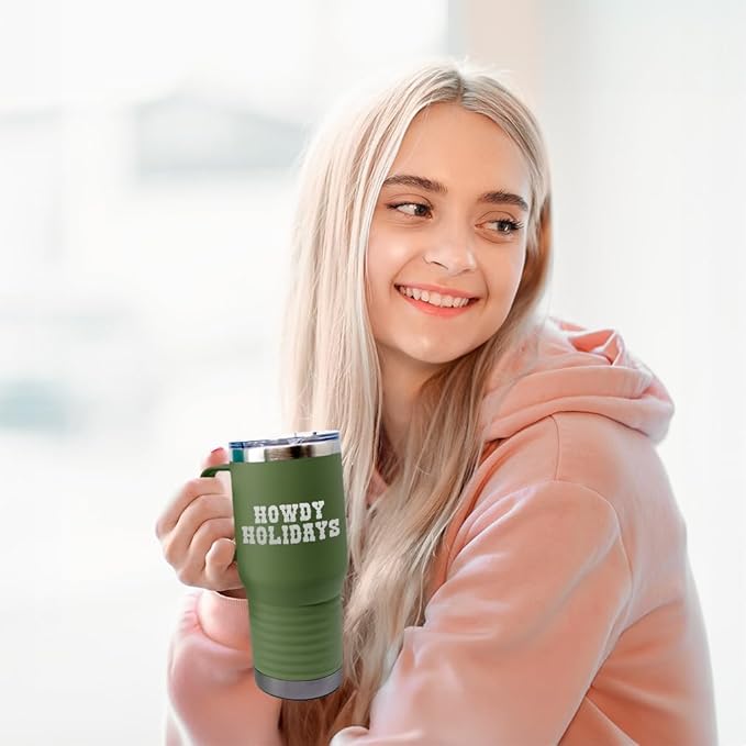 Speedy Pros Tumbler Cups with Straw Howdy Holidays Christmas Xmas Coffee Tumbler with Lid Personalized Insulated Travel Mugs Engraved Stainless-Steel 40 Oz Forest Green Design Only
