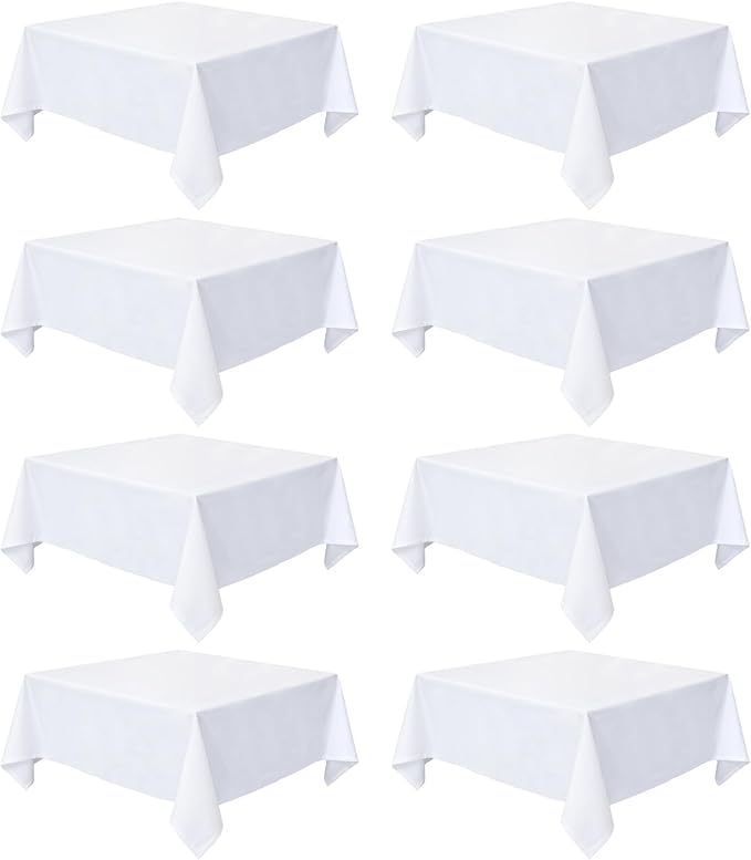 8 Pack White Square Tablecloth 54x54 Washable Polyester Table Cloth for Square or Round Tables, Wrinkle Resistant Fabric Decorative Covers for Dining Party Banquet Buffet and Wedding