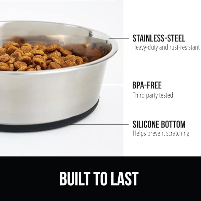 GORILLA GRIP Dog Bowl, Holds 8 Cups (64 fl oz), Heavy Duty Metal Food and Water Bowl for Feeding Dogs and Cats, Easy Clean, Dishwasher Safe, Rust Resistant Stainless Steel, BPA Free Rubber Base, Black