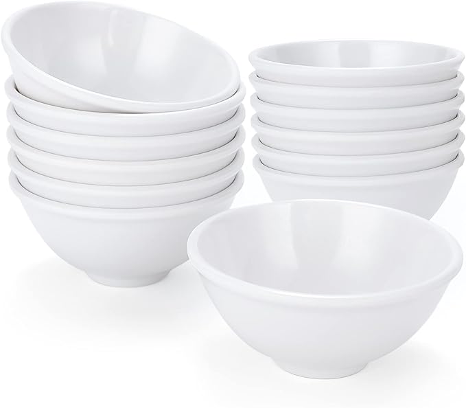 Mini Dipping Bowls Set, Soy Sauce Dishes 4.5 Oz 3.5 Inch Mini Bowls Set,Unbreakable Melamine Plastic Bowls for BBQ Sauce, Seasoning Condiments Appetizer, White,12 Pack