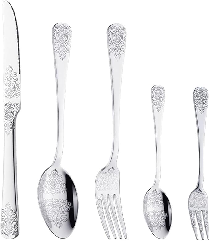 IKXO Silverware Set 20 Piece Silver Flatware Set for 4,Stainless Steel Flatware Cutlery Set For Home Hotel, Kitchen Utensils Set Include Fork Knife Spoon,Mirror Polished,Dishwasher Safe