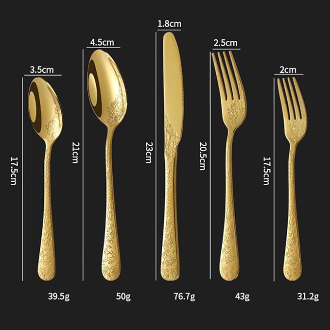 40-piece flowers Gold TWEE Silverware Set for 8, Palace Style Stainless Steel Flatware Cutlery Serving Utensils, Eating Tableware for Home Kitchen Hotel Restaurant, Mirror Polished