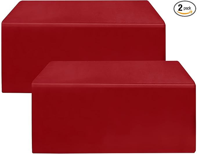 HolidayIdeas 2 Pack Red Fitted Tablecloth for 4ft Tables, 4-Sided Christmas Table Cover for Holiday Markets, Yard Parties, & Gift Tables, Wrinkle-Resistant Washable Xmas Decorations