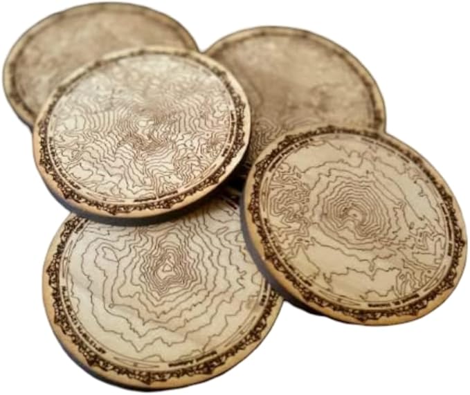 Pacific Northwest Mountains Wooden Coasters | Set of 5 | Topography Coasters Active (Cherry)
