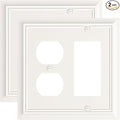 2-Pack Combo Duplex/Decorator Outlet Cover Plate, Light Almond Decorative Switch Plates Covers, Durable Natural Bamboo Fiber Wall Plates for Electrical Outlets, Receptacle, GFCI Outlet, Dimmer Switch