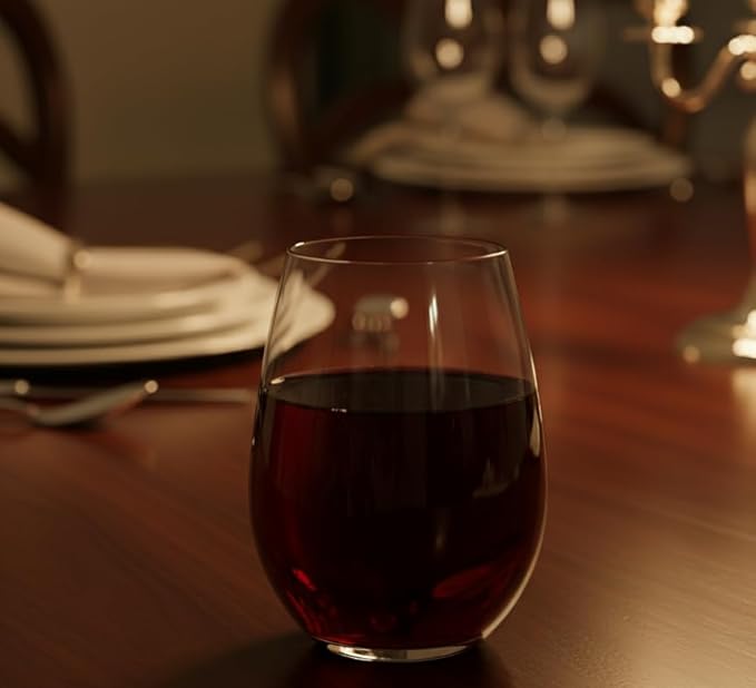 Improved Design of Our 2017 New York Times Best Stemless Glass – Set of 6 European-Made Stemless Wine Glasses, Reinforced Base for Added Stability & Premium Feel, Dishwasher-Safe, Lead-Free, 17 oz.