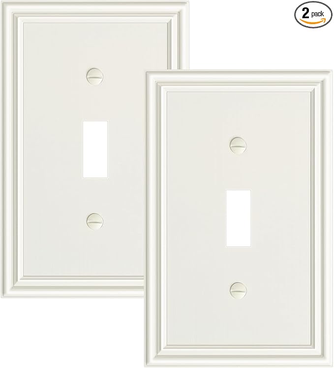 2-Pack Single Toggle Light Switch Cover Plate, Durable Solid Zinc Alloy Decorative Switch Plate Covers, Light Almond 1 Gang Wall Plate, Corrosion Resistant
