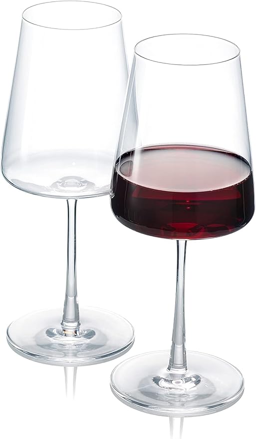 BENETI Wine Glasses Set of 4 | 17oz Handmade Luxury Crystal Red & White Long Stem Glass | Unique Modern Shape, Packaged In Beautiful Gift Box
