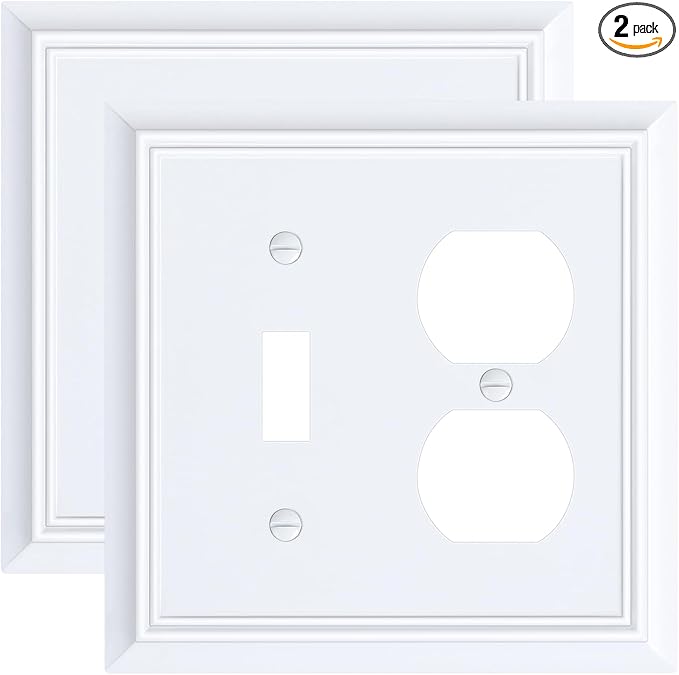 2-Pack Combo Toggle/Duplex Light Switch Cover Plate, Pure White Outlet Cover Plate, Natural Bamboo Fiber Decorative Wall Receptacle Cover for Electrical Outlets, Light Switch