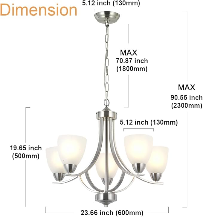 VINLUZ 5 Light Contemporary Chandeliers Brushed Nickel Modern Light Fixtures Ceiling Hanging Industrial Pendant Lighting for Foyer Bedroom Dining Room Bathroom