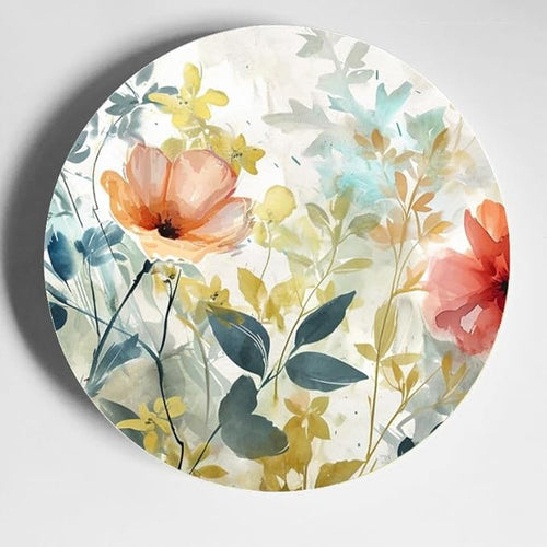 10 Inch Subtle Floral Watercolor Decorative Ceramic Plates with Display Stand Perfect for Office Wall Hanging DP-290705491