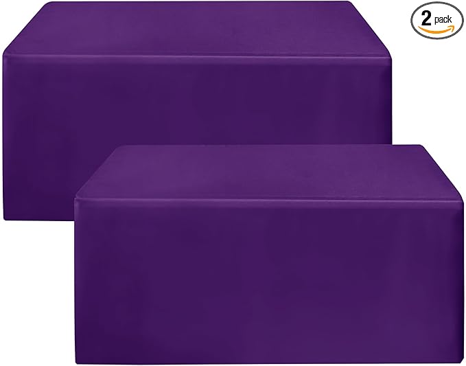 HolidayIdeas Fitted Purple Table Covers - 96 x 30 Inch - 2 Pack Rectangle Tablecloths for 8 Foot Tables, Polyester Fabric Tablecloth for Birthday Parties, Holiday Dinner, Trade Show