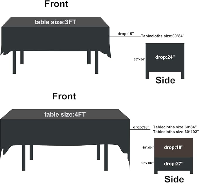 Fokitut 2 Pack Waterproof Rectangle Tablecloth, 60x84 Inch, Stain Resistant and Wrinkle Polyester Table Cloth, Fabric Table Cover for Kitchen Dining, Wedding, Party, Holiday Dinner-Black